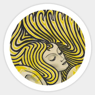 Psychedelic woman in colors vintage line art Sticker